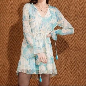 Worn ONCE  Hemant & Nandita Blue Floral Georgette Metallic Mini Dress M